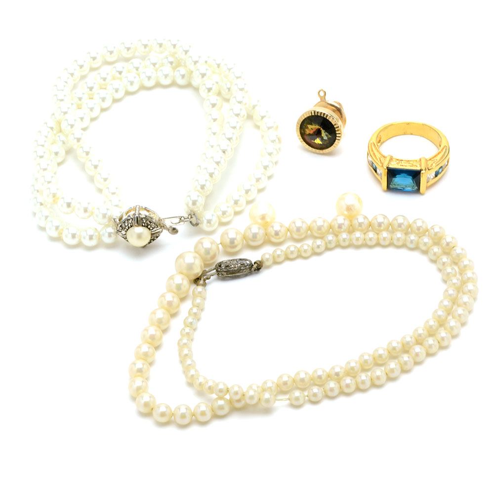 Group of Faux Pearl Necklaces and Costume Jewelry