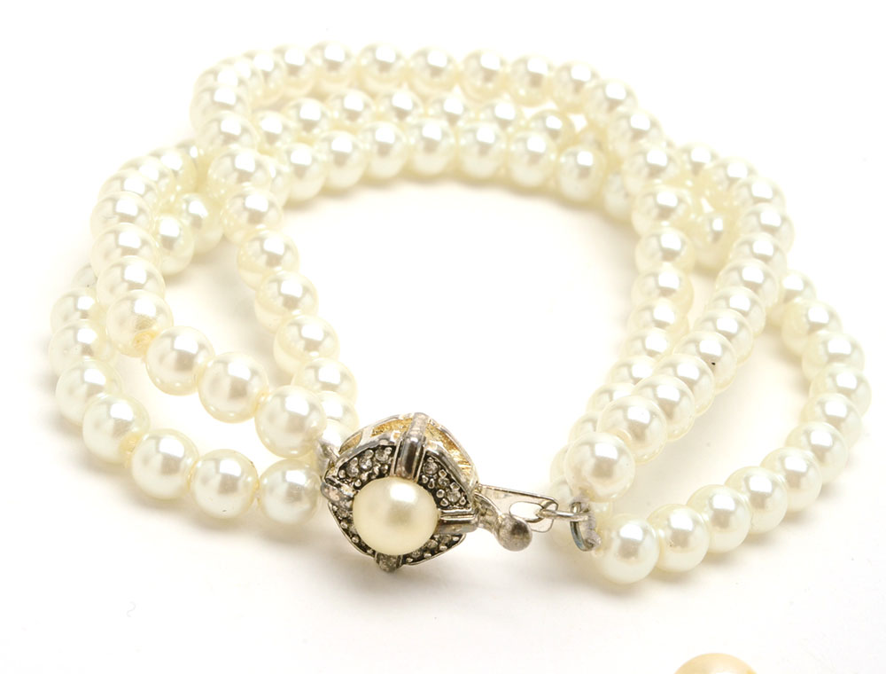 Group of Faux Pearl Necklaces and Costume Jewelry
