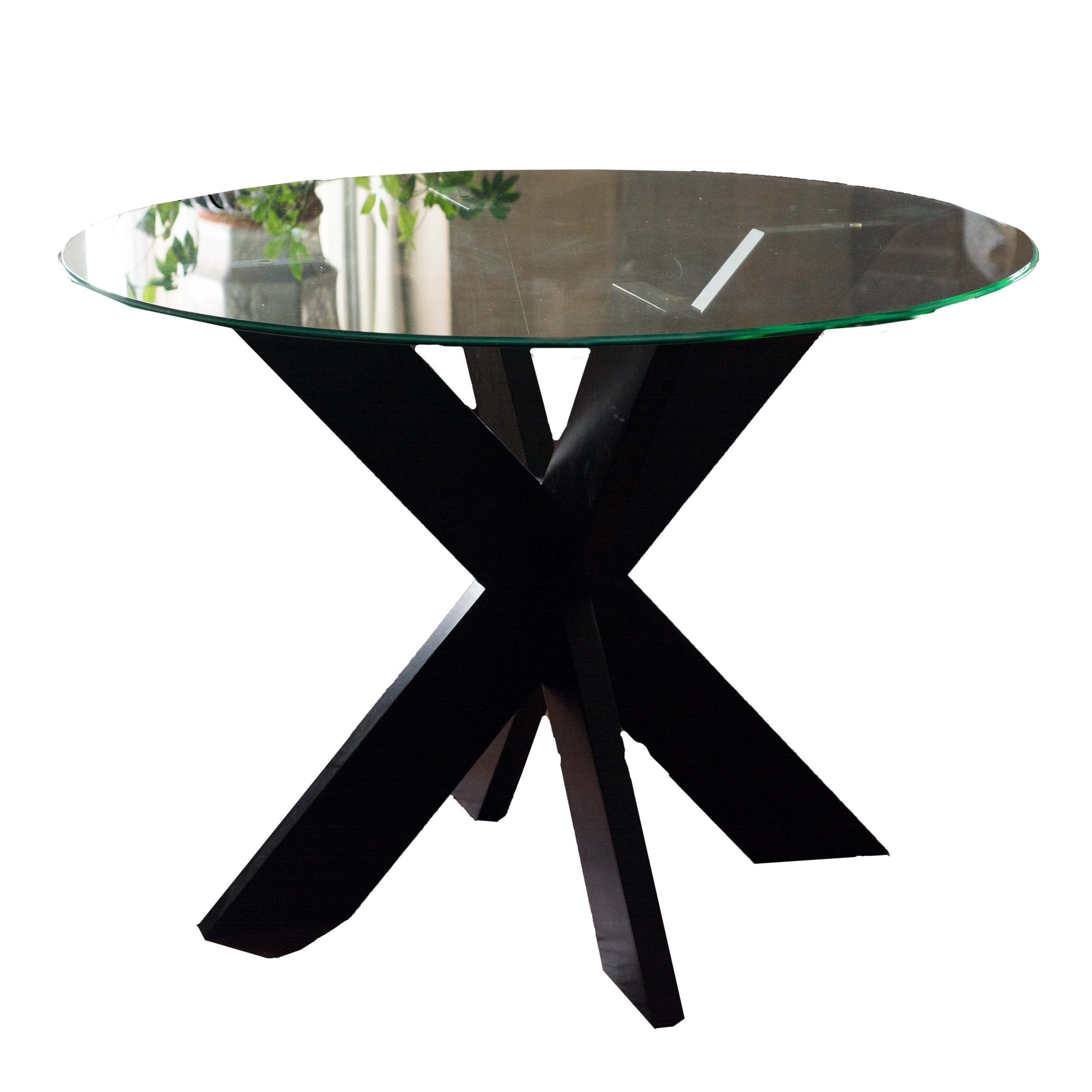 Contemporary X-Base Side Table With Glass Top