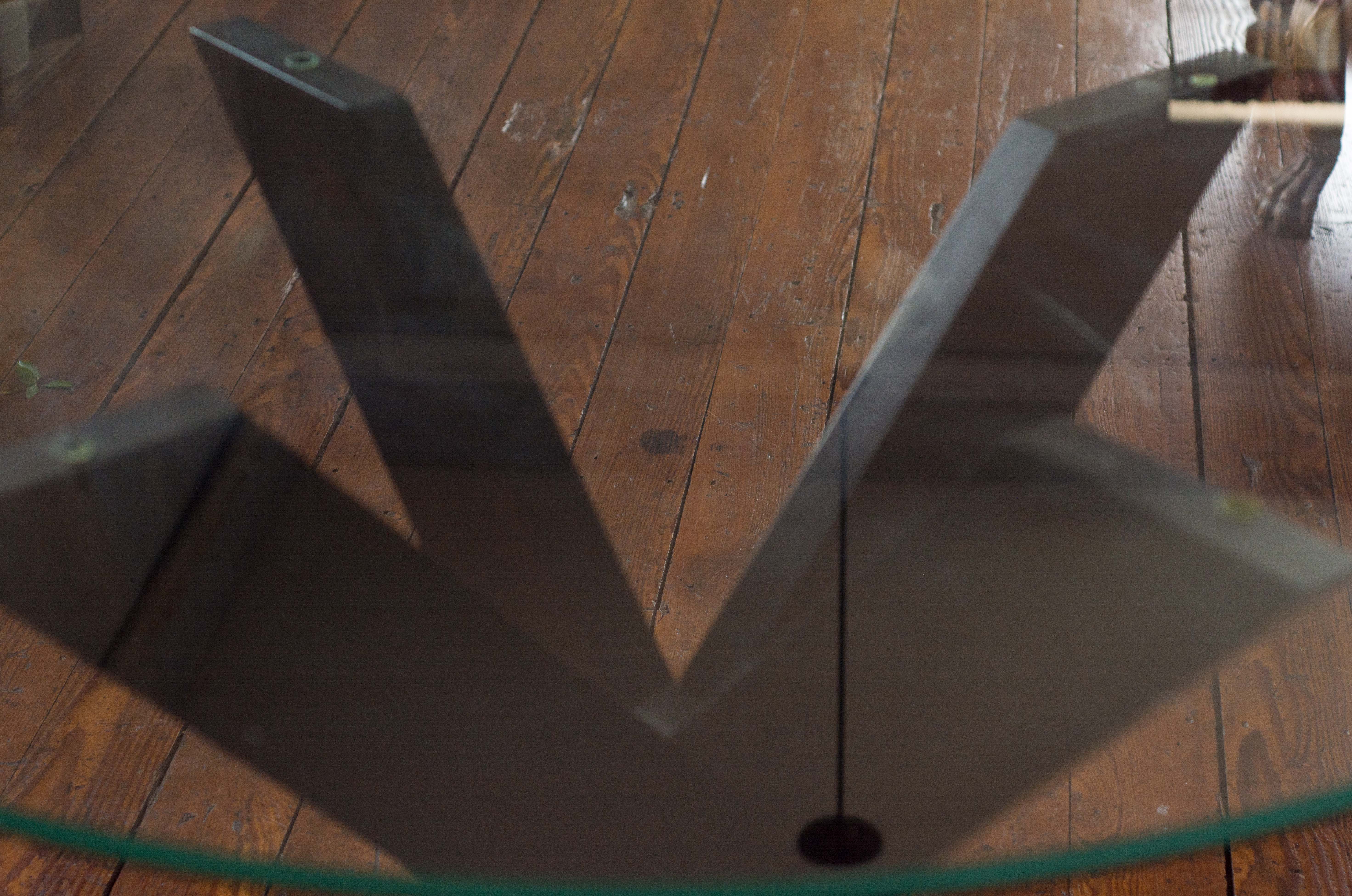 Contemporary X-Base Side Table With Glass Top