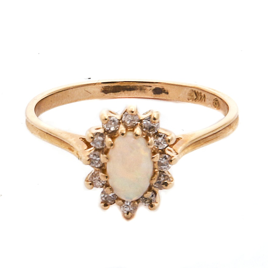 14K Plumb Gold Diamond and Opal Ring