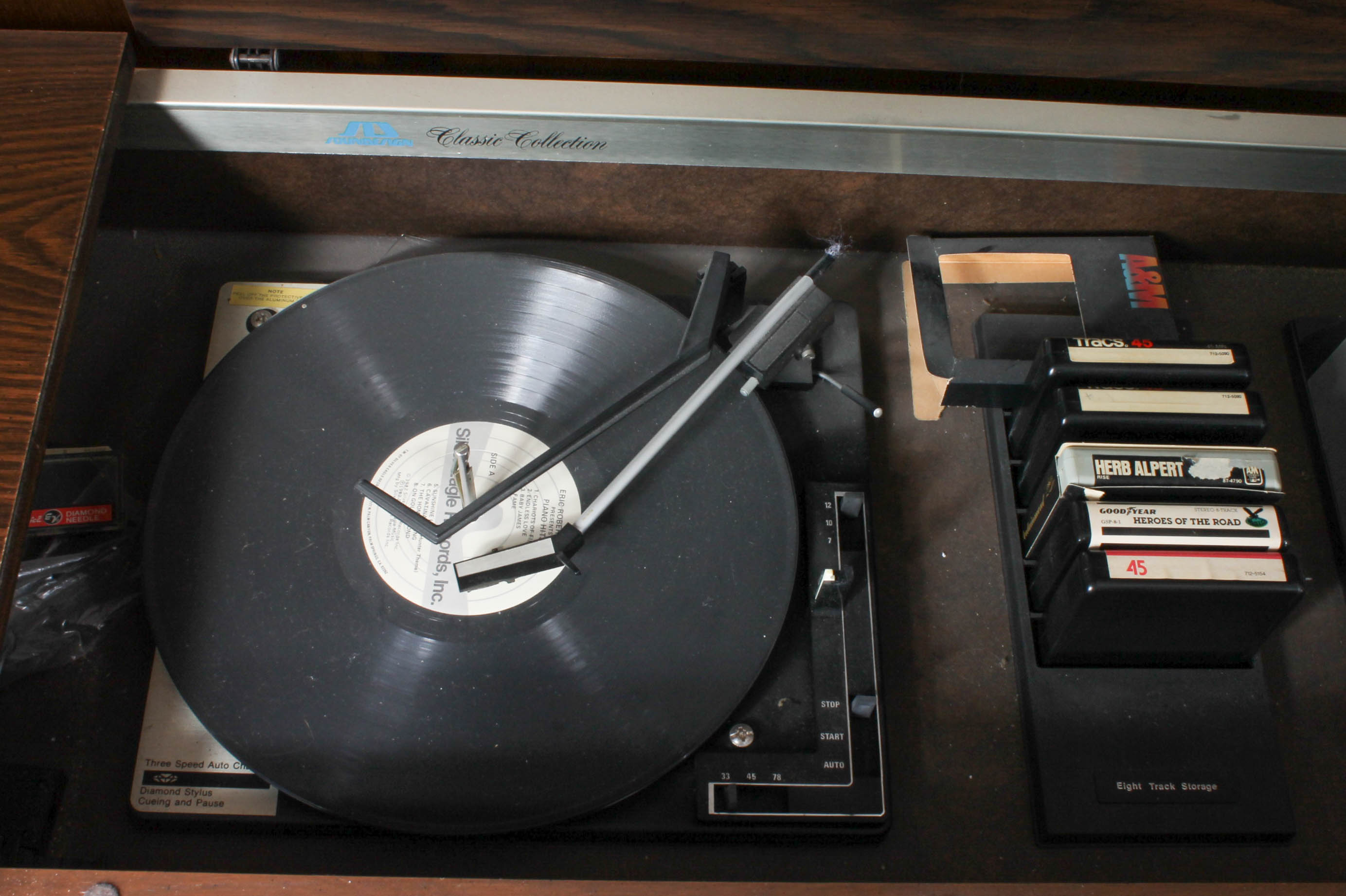 Vintage SoundDesign Stereo Console and 8-Track Tapes
