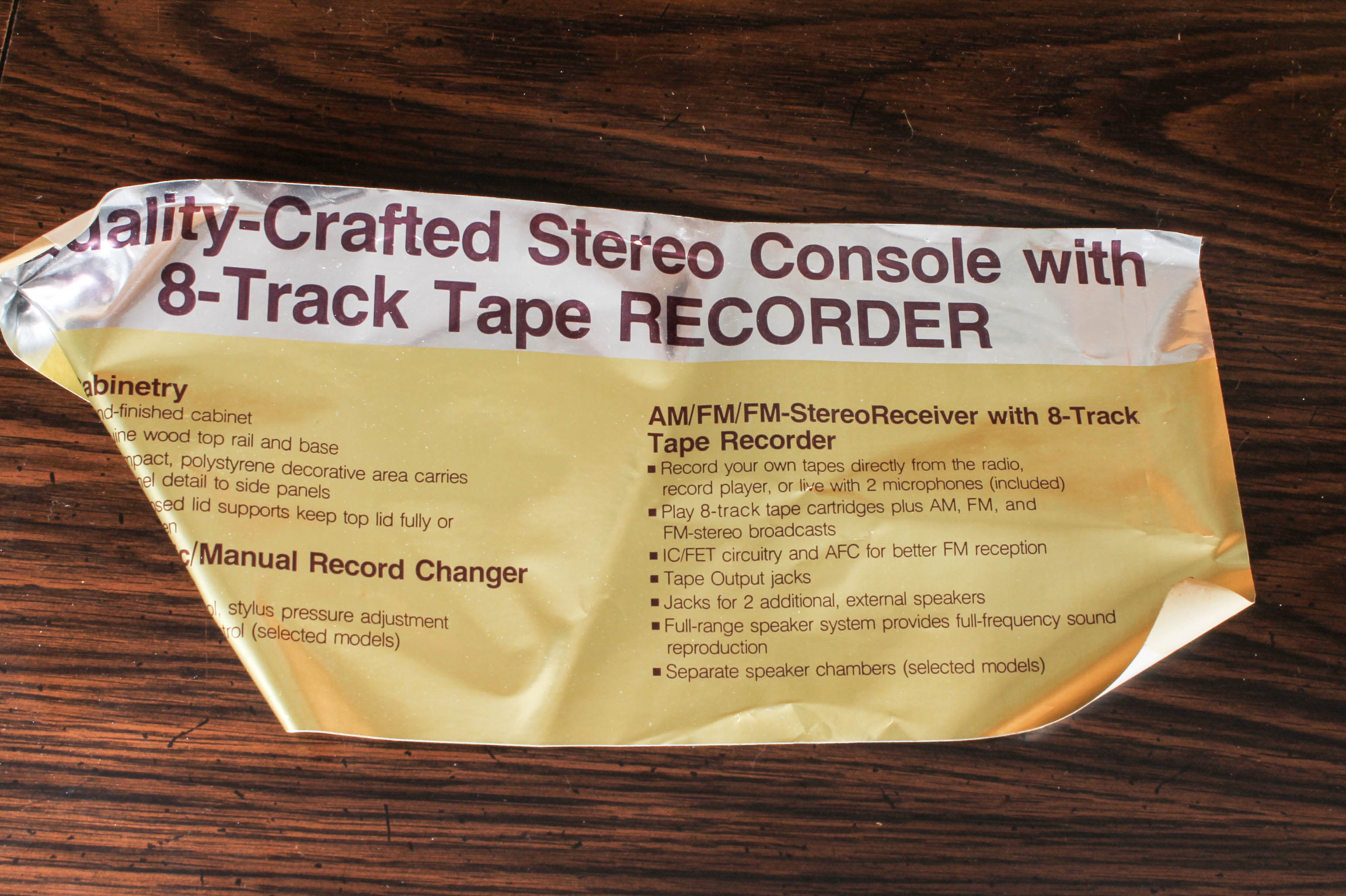Vintage SoundDesign Stereo Console and 8-Track Tapes