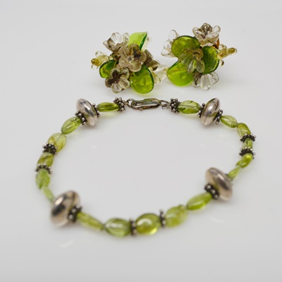 Italian Earrings and Coordinating Sterling and Glass Bead Bracelet