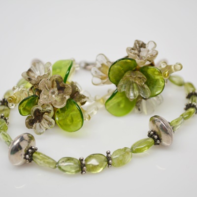 Italian Earrings and Coordinating Sterling and Glass Bead Bracelet