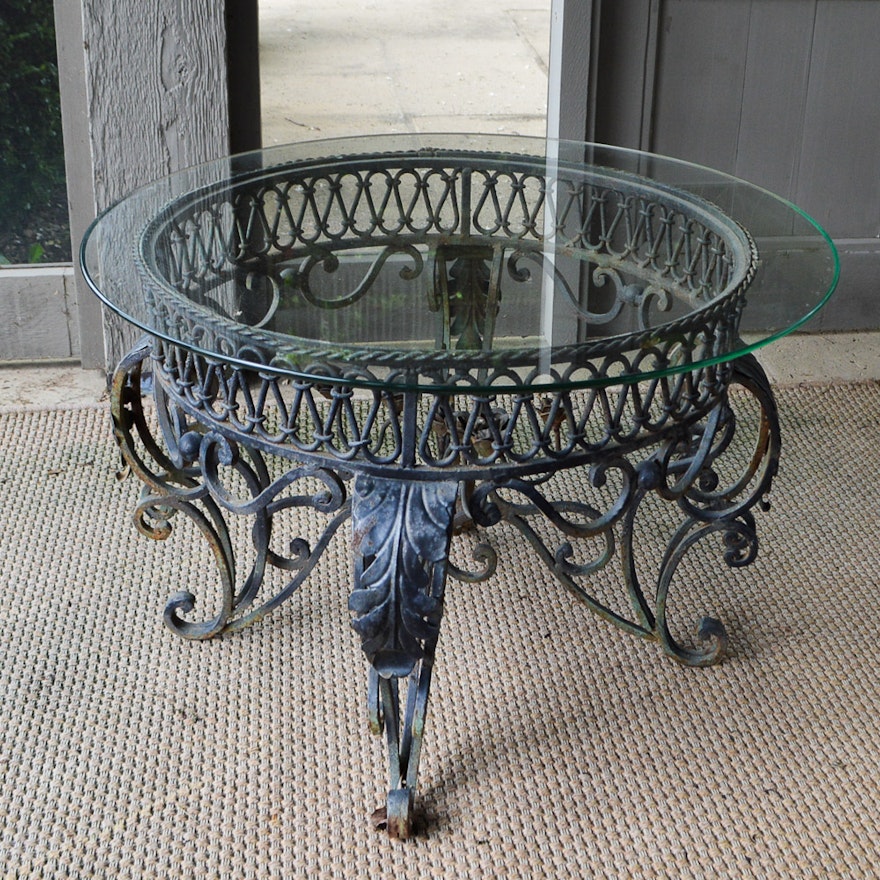 Glass and Wrought Iron Accent Table