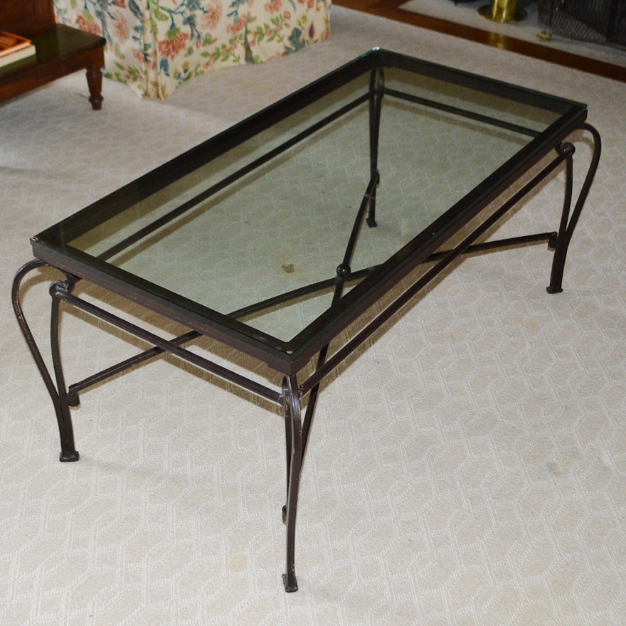 Glass and Wrought Iron Coffee Table