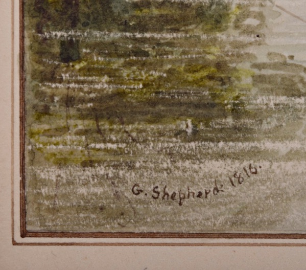 1816 Watercolor "Fishing Along lea River" by George Shepherd