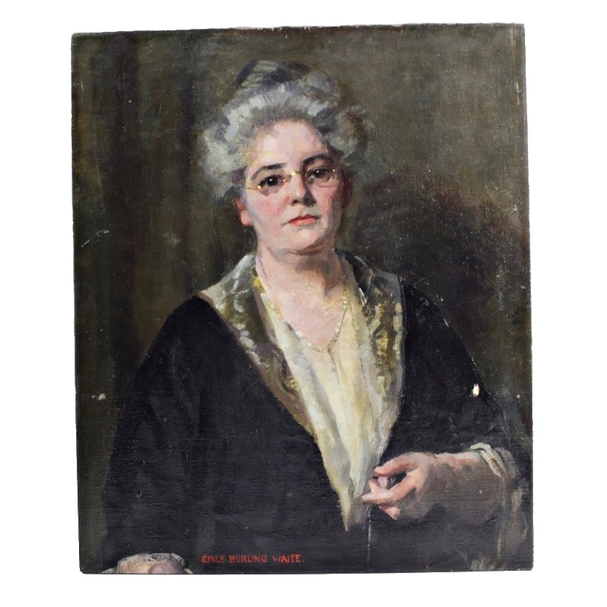 Original Oil Portrait of Gray Haired Woman by Emily B Waite