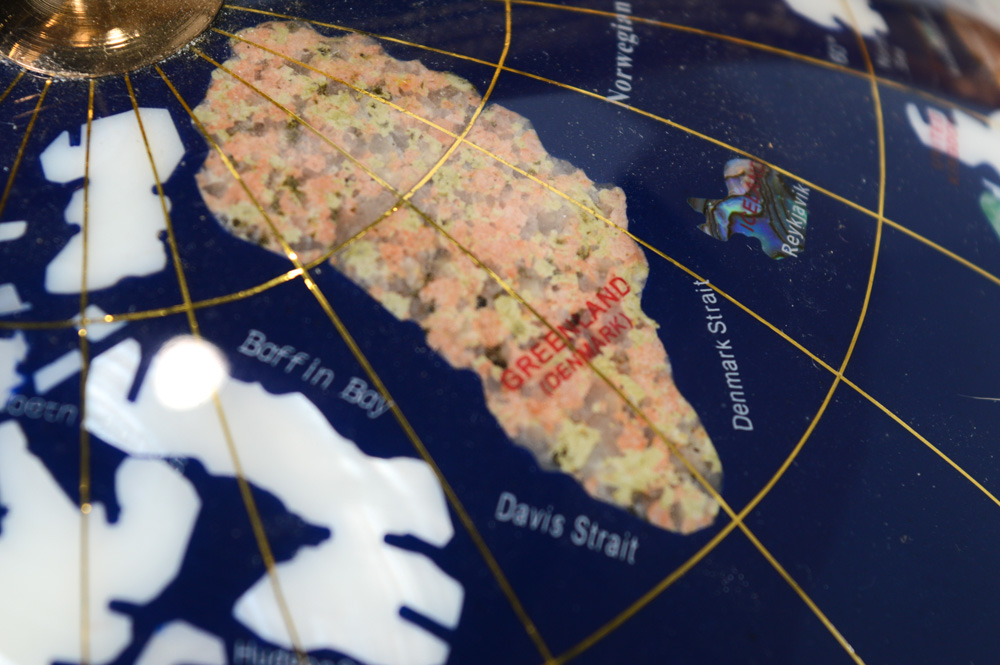 Lapis Lazuli and Gemstone Inlay World Globe with Brass Floor Stand