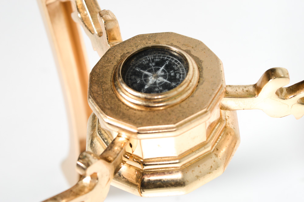 Lapis Lazuli and Gemstone Inlay World Globe with Brass Floor Stand