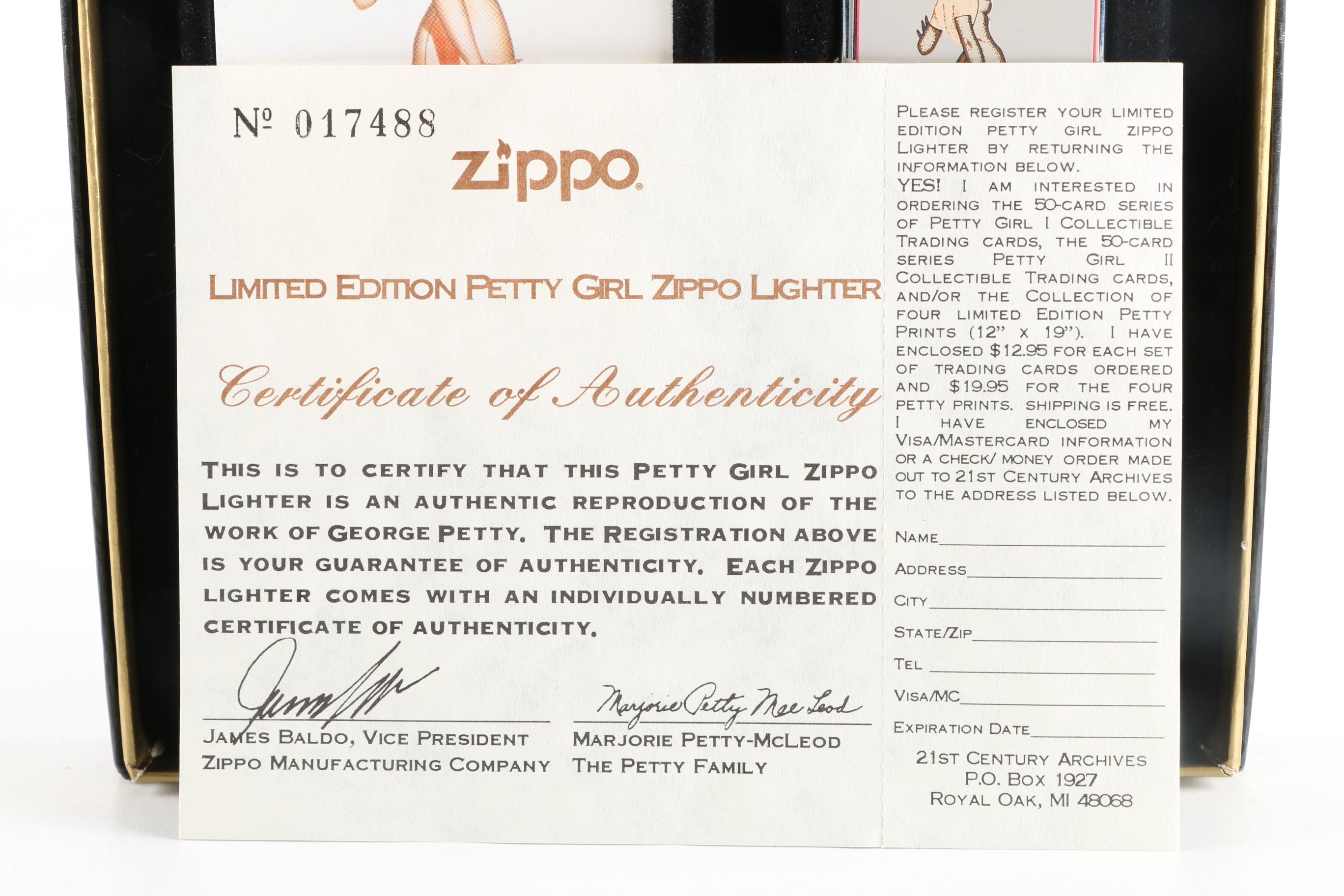 Zippo Limited Edition "Petty Girl"  Lighter