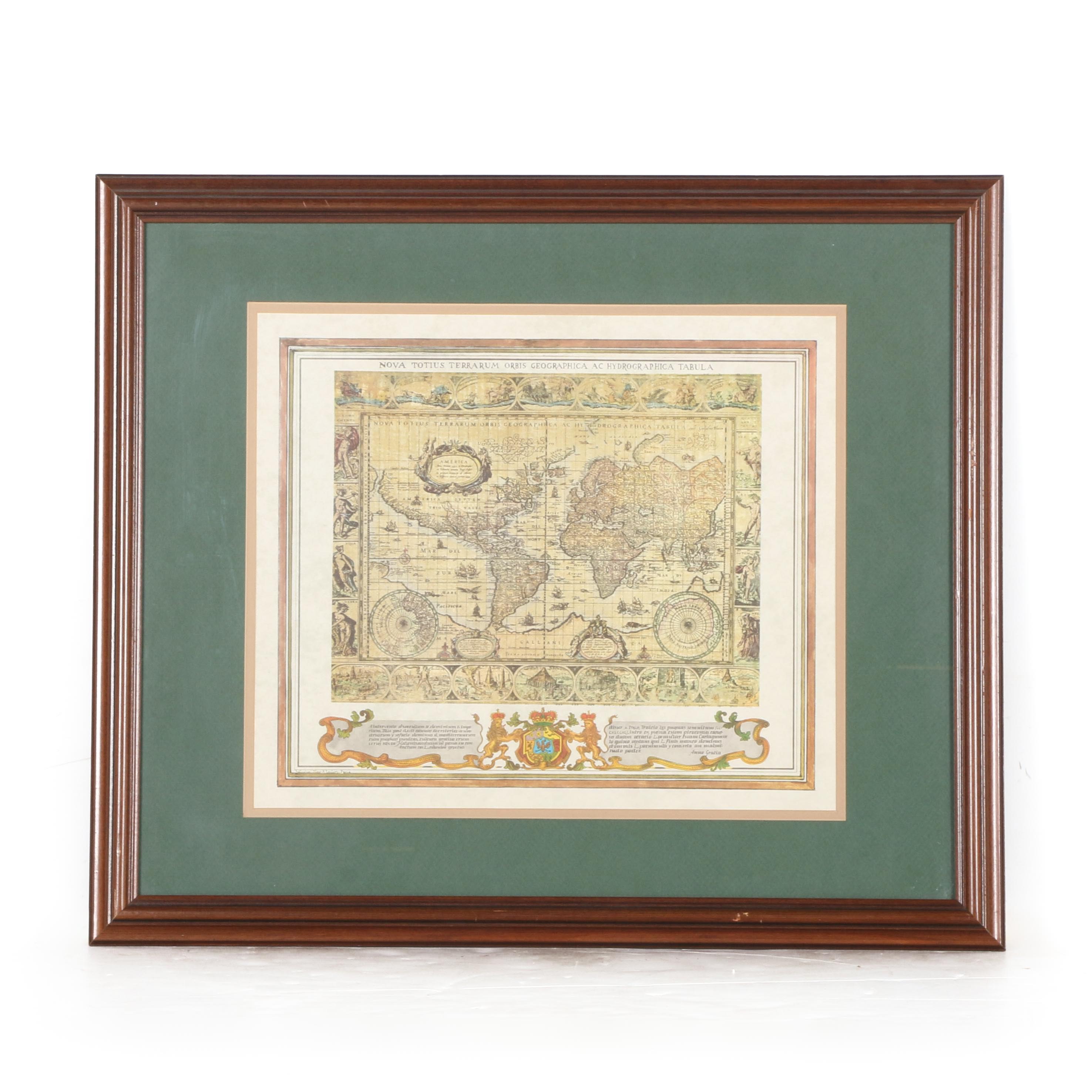 Reproduction Lithograph of Colonial Era World Map