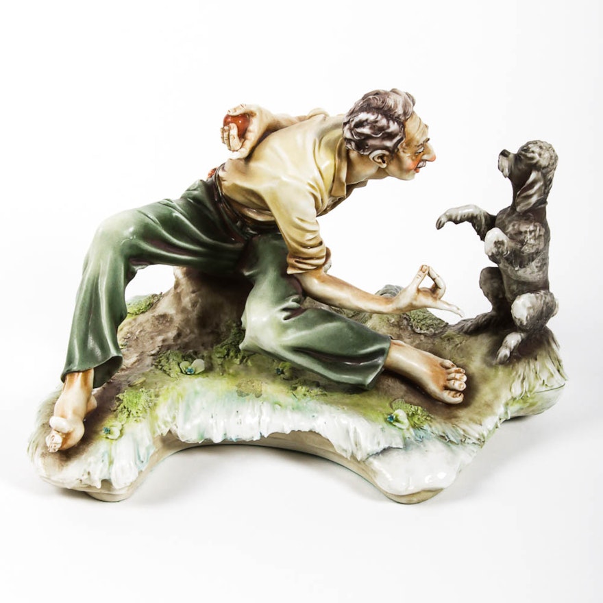 A. Borsato Porcelain Figurine of a Man and a Dog