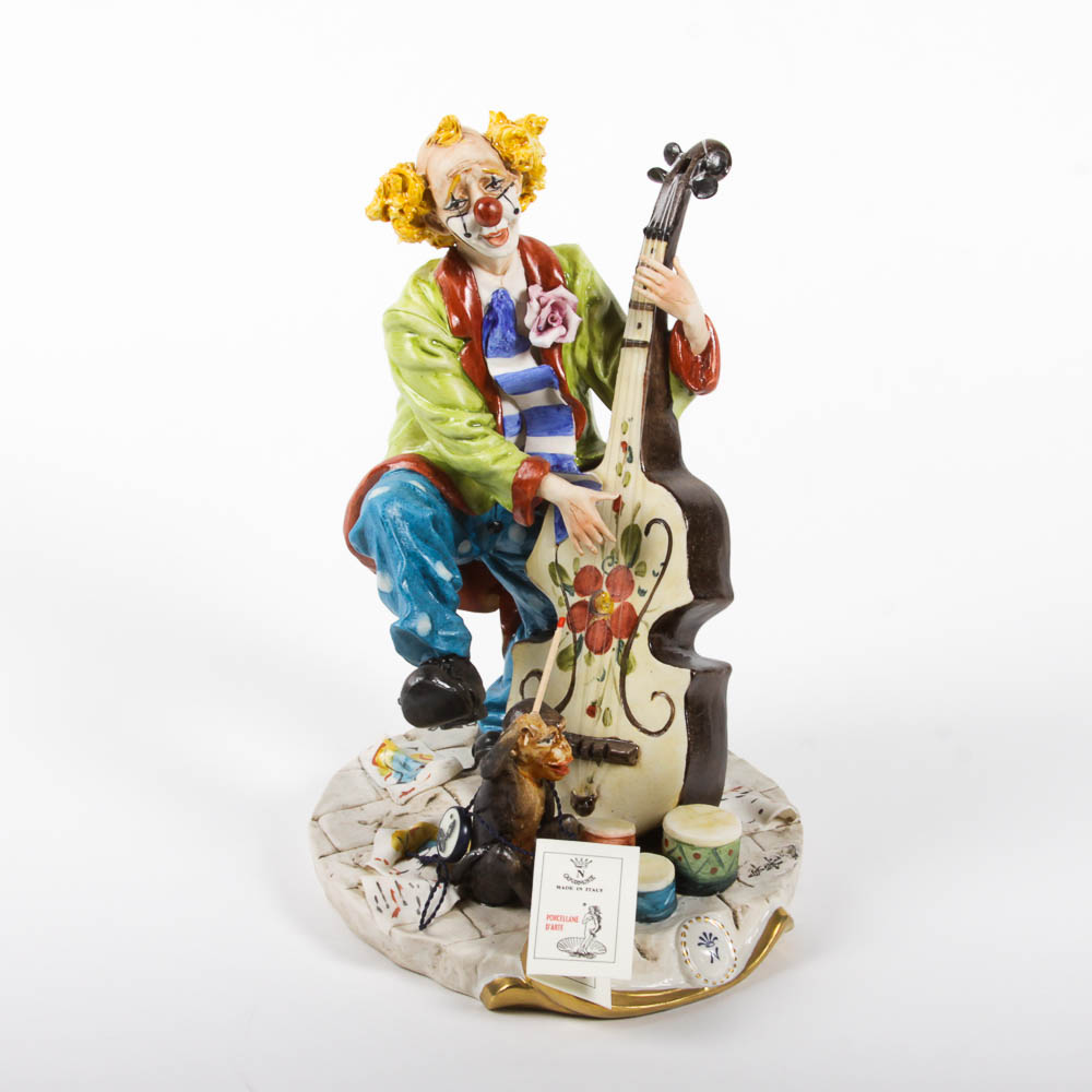 Capodimonte Hand-Painted Porcelain Clown Figurine