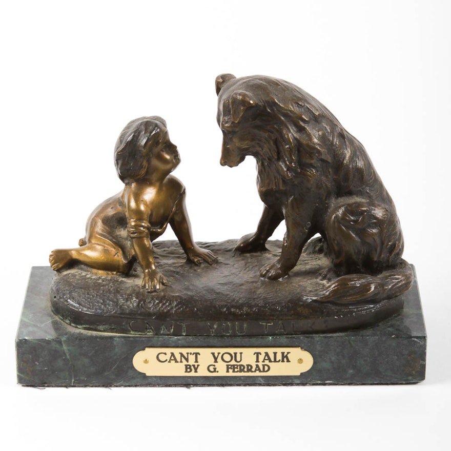 G. Ferrad Bronze "Can't You Talk" Bronze Sculpture