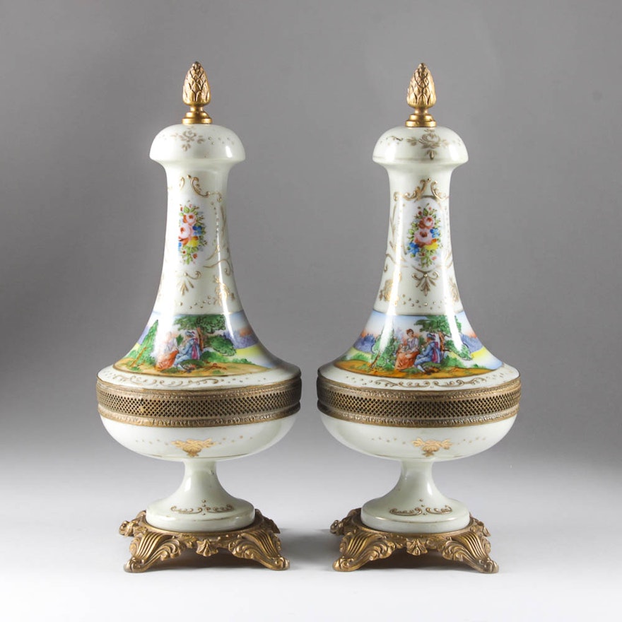 Pair Of Ceramic And Brass-Toned Decor