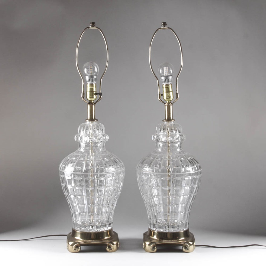 Pair Of Glass And Brass Lamps