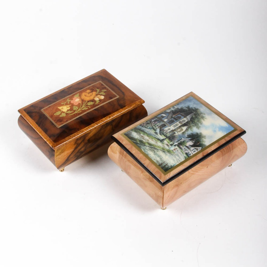 Pair of Wood Music Boxes
