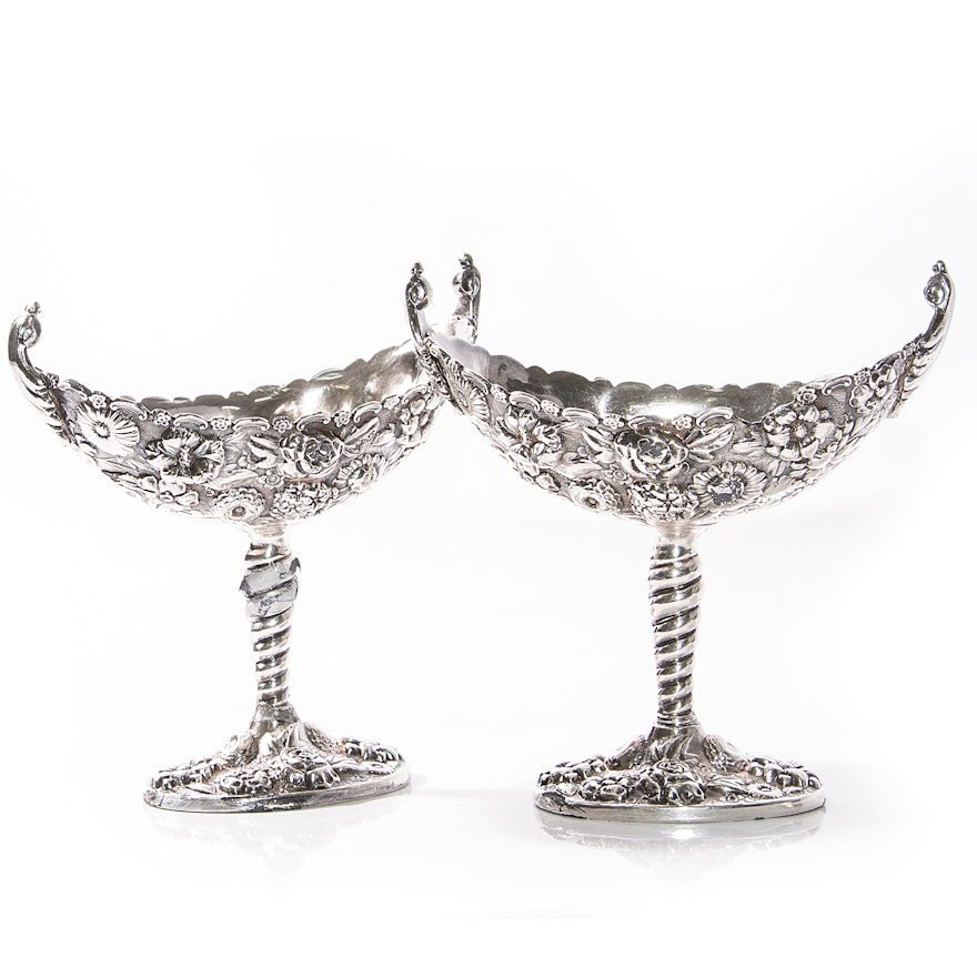 Pair of S. Kirk & Son Silver Plate Repoussé Candy Dishes