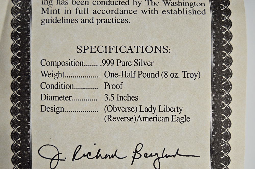 Giant Half-Pound .999 Fine "Silver Eagle"