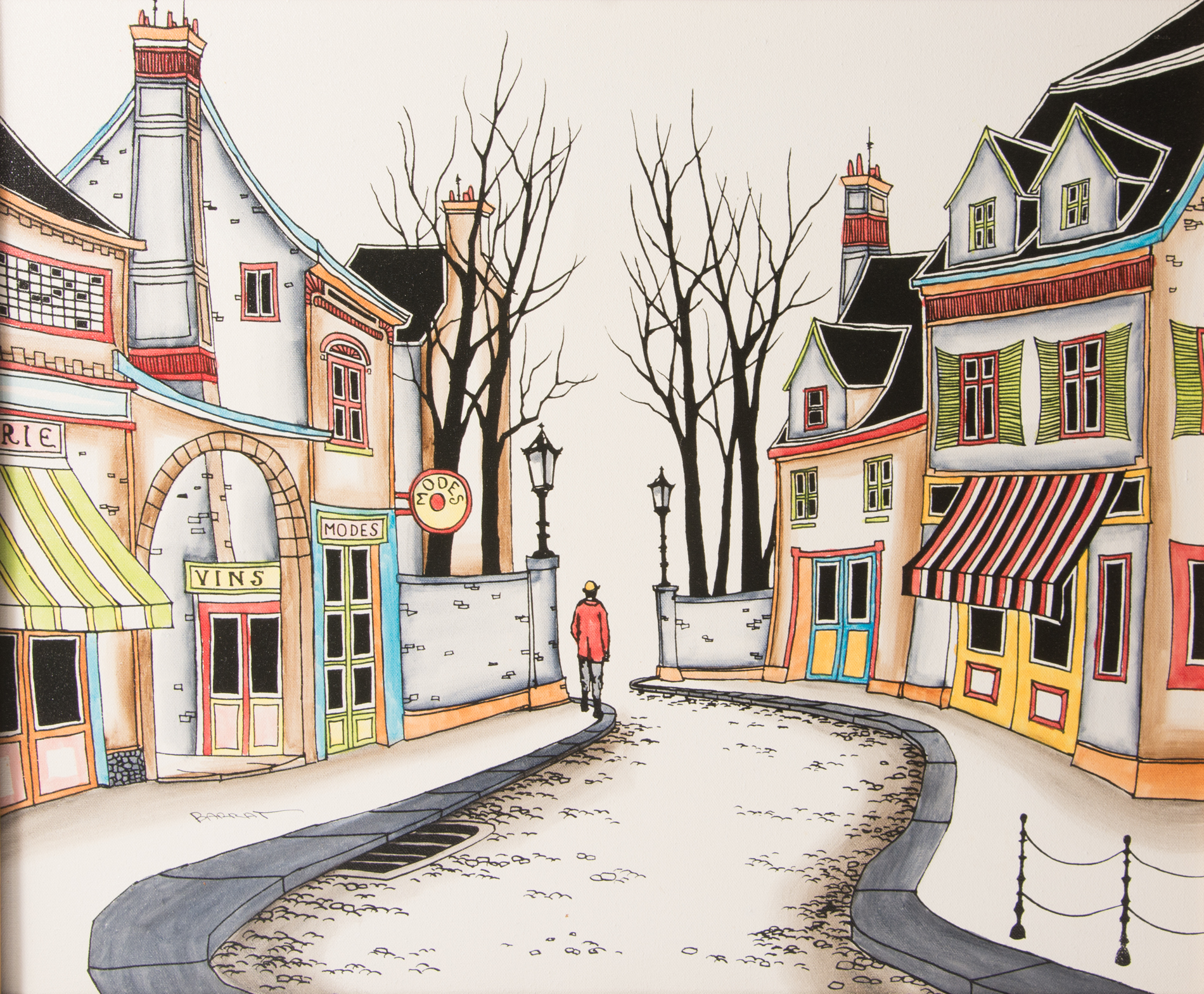 Marcel Barrat Oil on Canvas "Side Street"