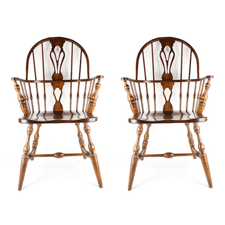 Vintage Oak Windsor Style Armchairs