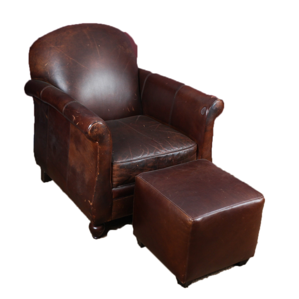 Bernhardt Leather Club Chair With Ottoman