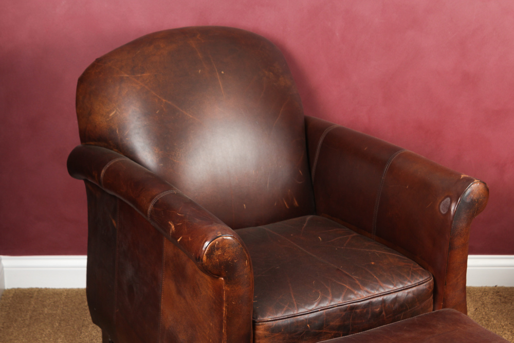 Bernhardt Leather Club Chair With Ottoman