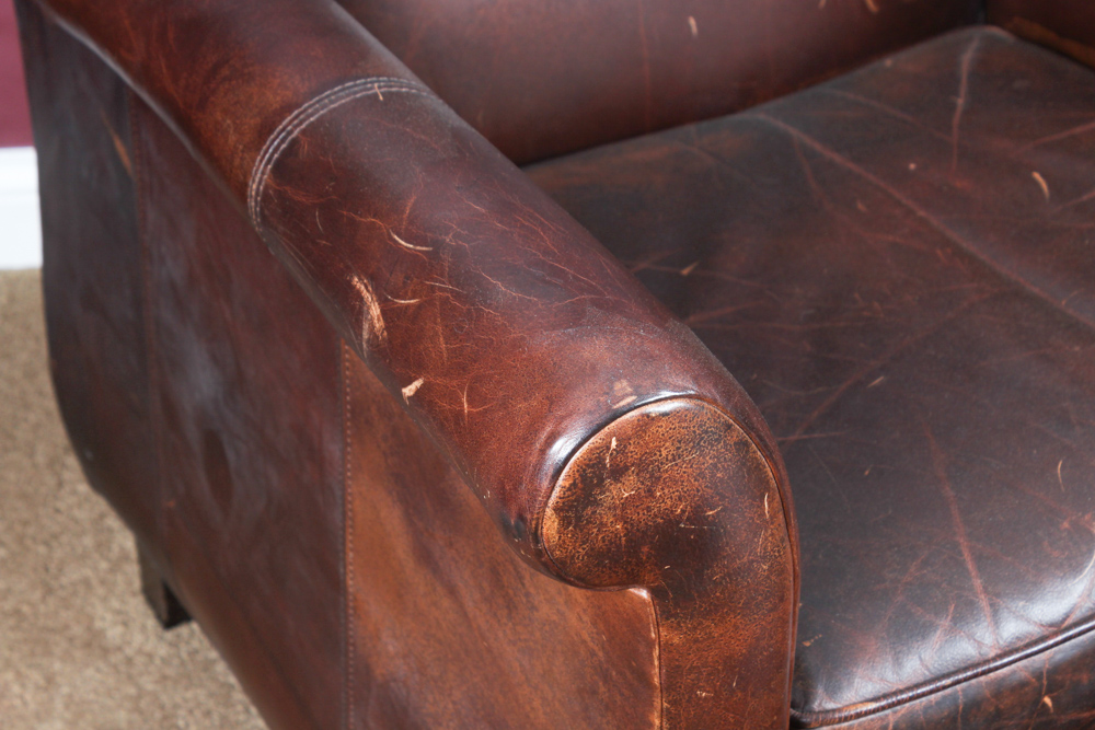 Bernhardt Leather Club Chair With Ottoman