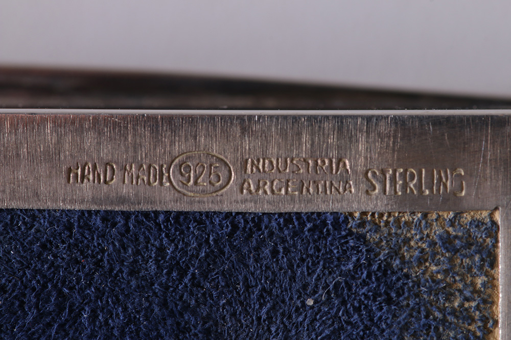 Industria Argentina Sterling Silver Lidded Box Lined in Blue Suede
