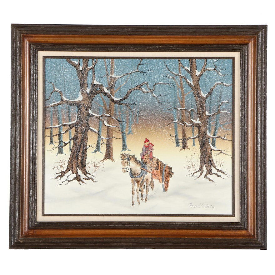 Maurice Bouchard Oil Painting and Serigraph on Canvas of a Winter Scene