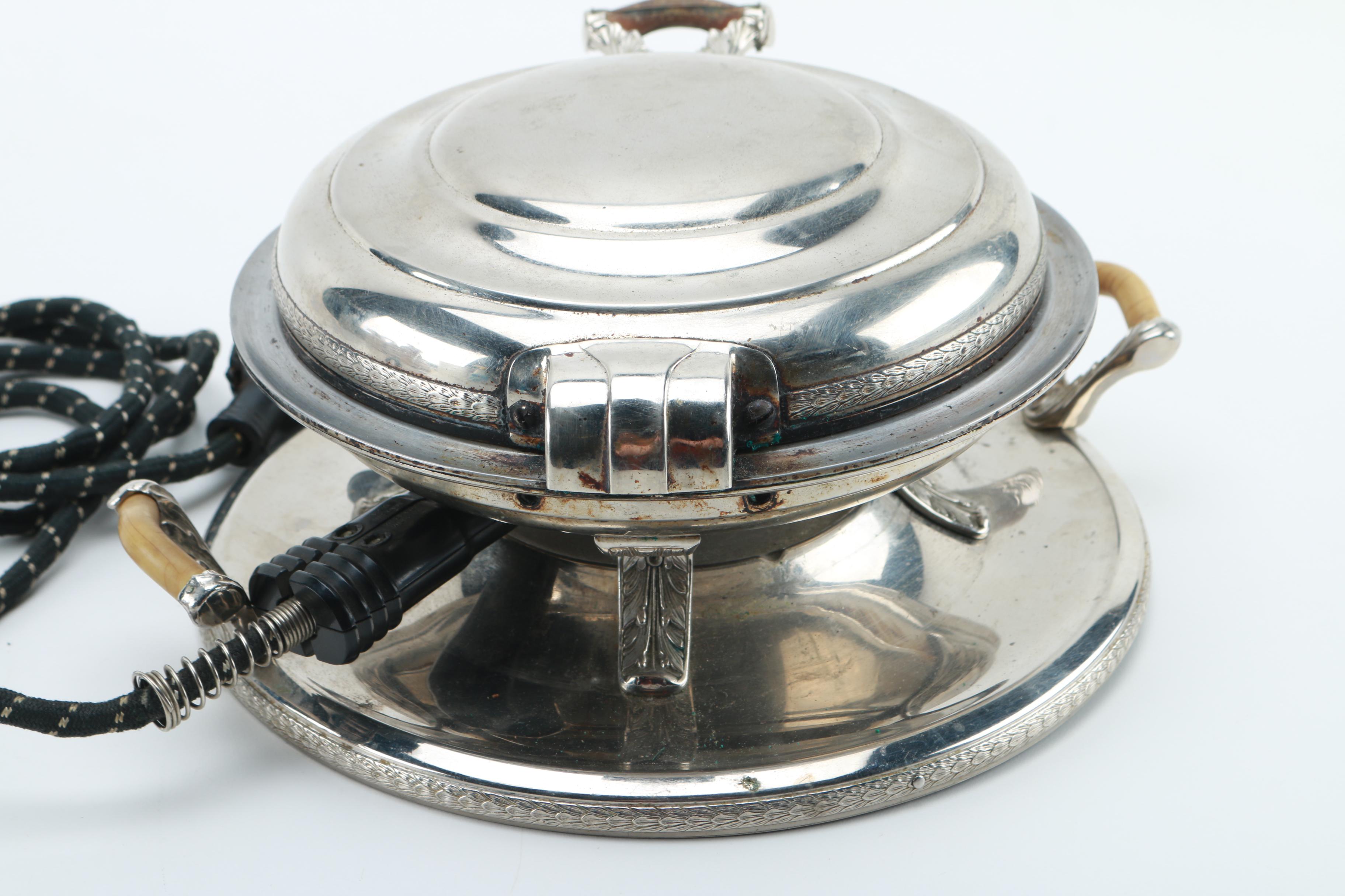 Vintage Royal Rochester Silver Plate Waffle Iron
