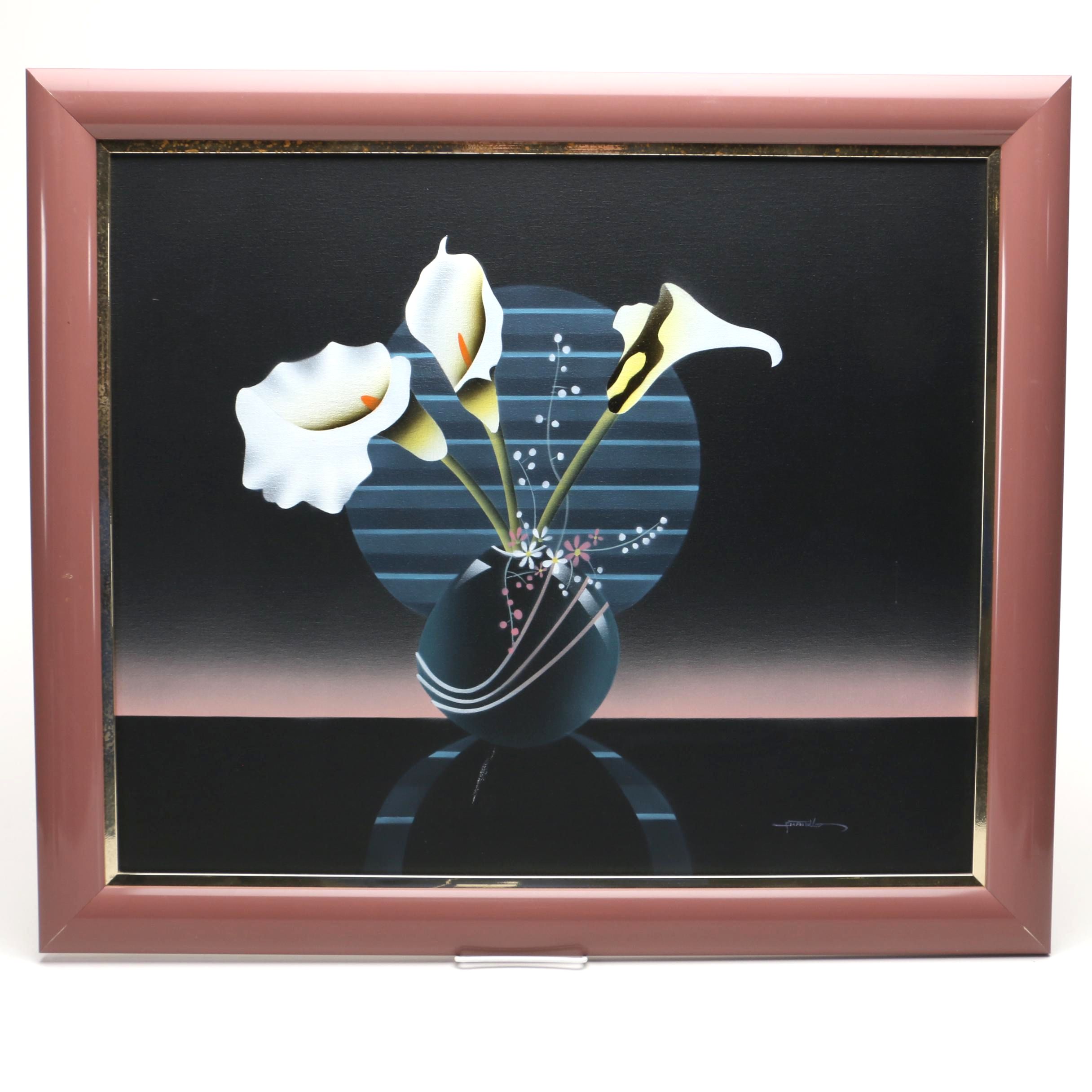 Fratelli Oil Painting on Canvas of Art Deco Lilly Still LIfe