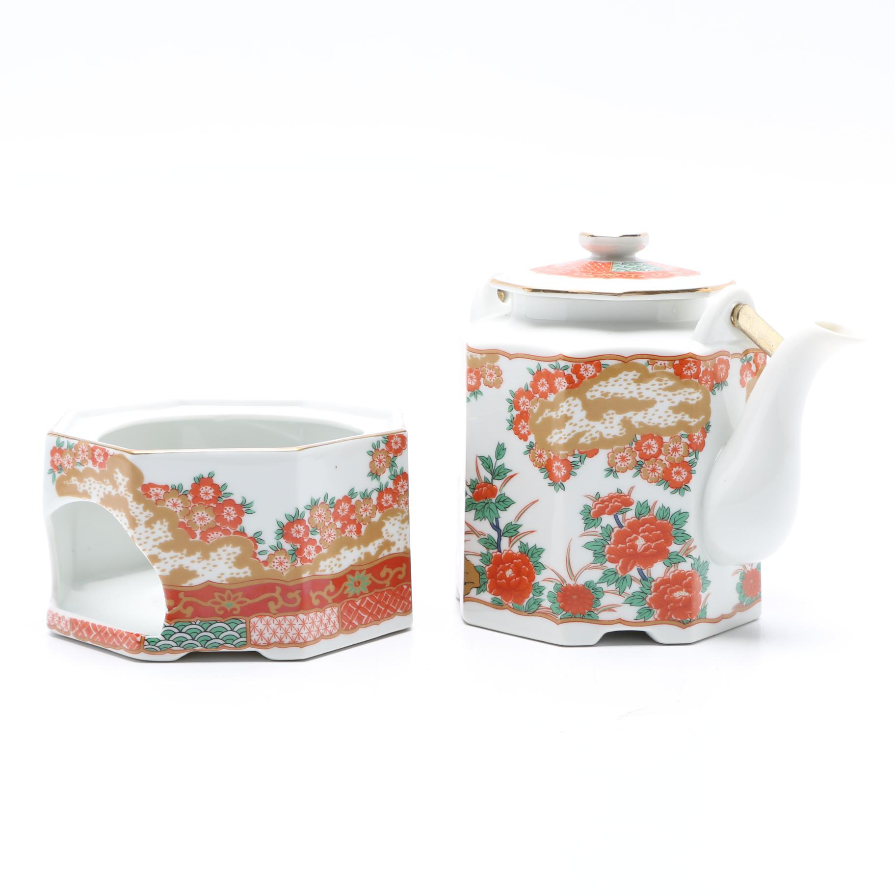Imari Reproduction Porcelain Teapot and Warmer from Arita