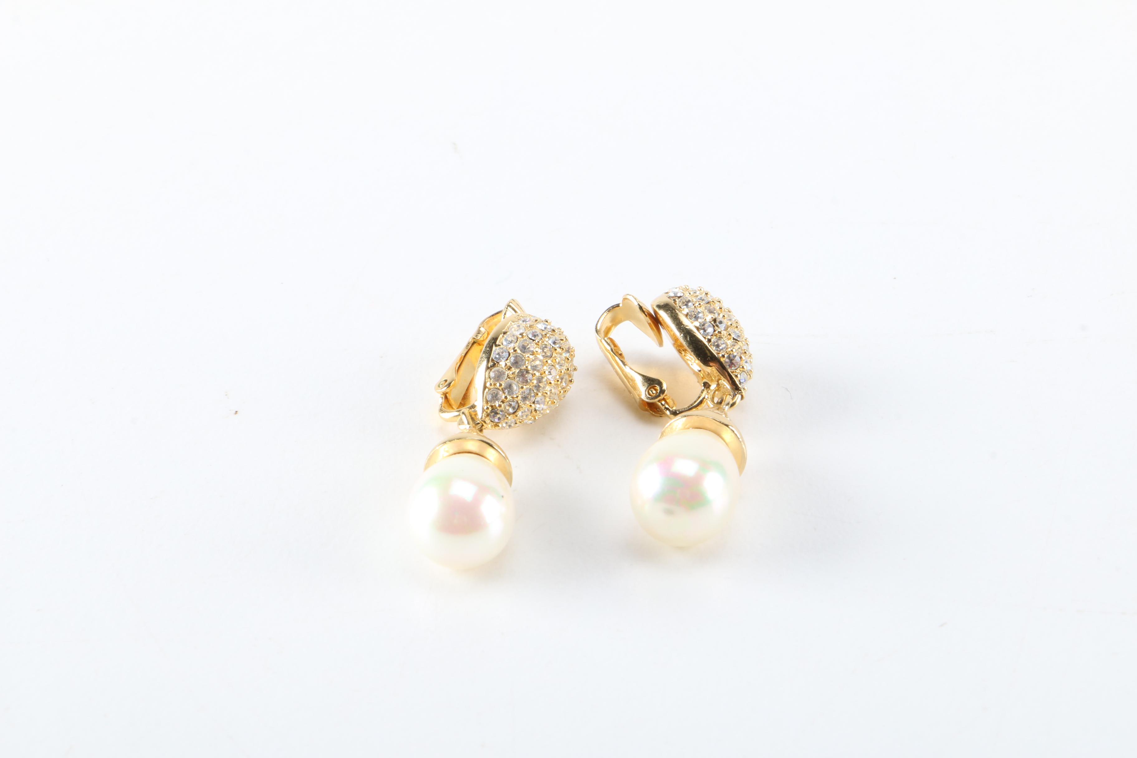 Christian Dior Gold Tone Rhinestone and Faux Pearl Jewelry