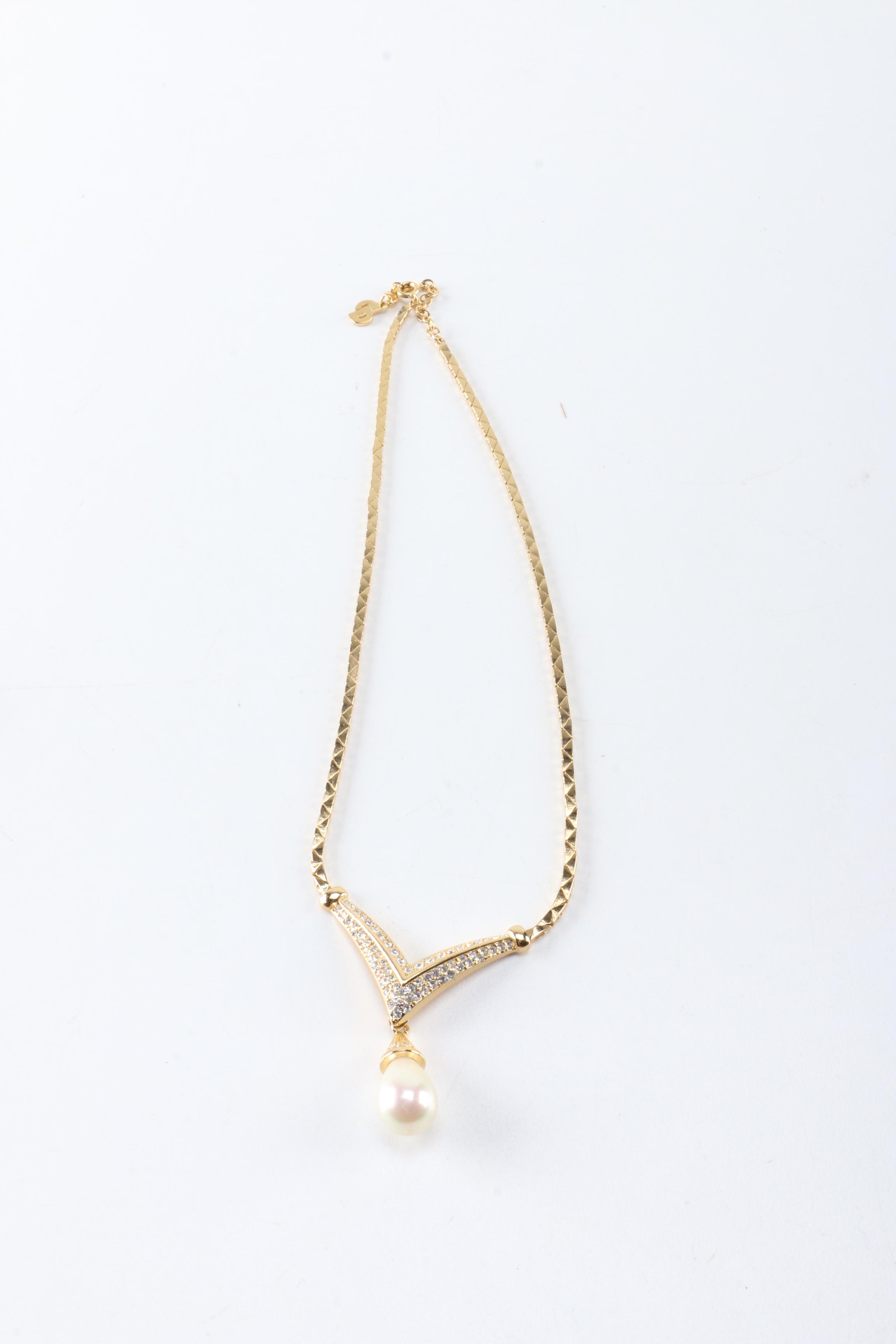 Christian Dior Gold Tone Rhinestone and Faux Pearl Jewelry