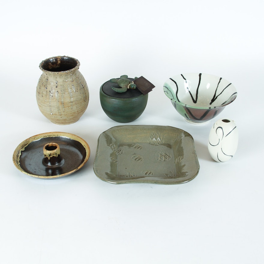 Collection of Pottery Plates, Bowls and Vases