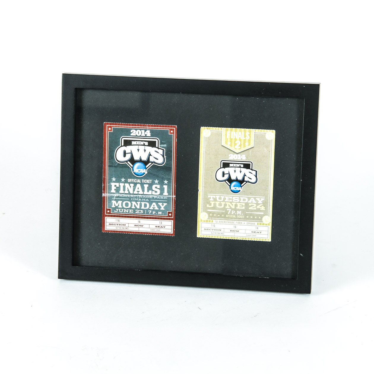 Two Framed 2014 CWS NCAA Finals Tickets