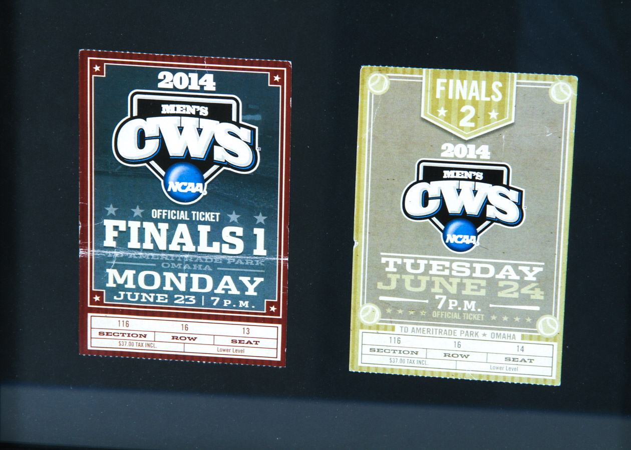 Two Framed 2014 CWS NCAA Finals Tickets