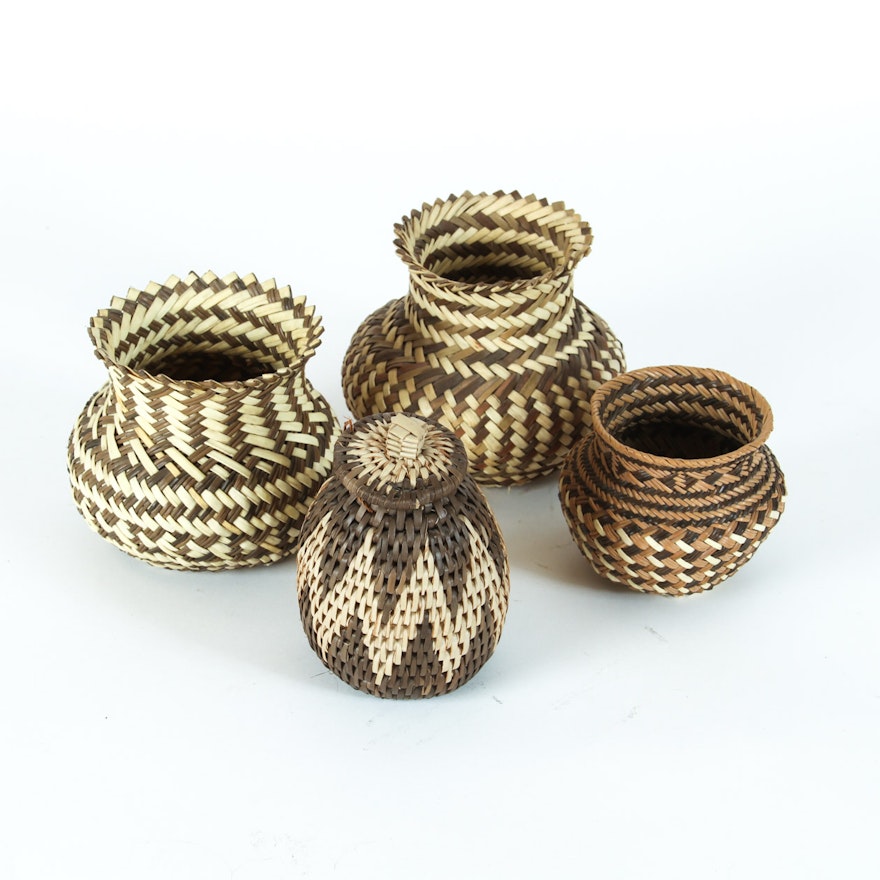 Group of Four Zulu Handmade Straw baskets