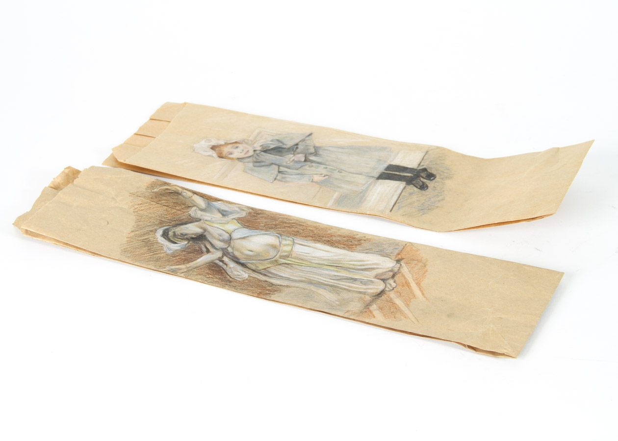 Two Drawings on Paper Bags