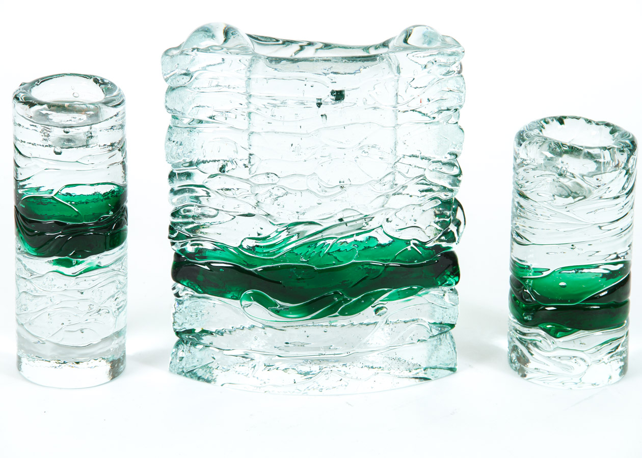 Art Glass Vase with Candle Holders