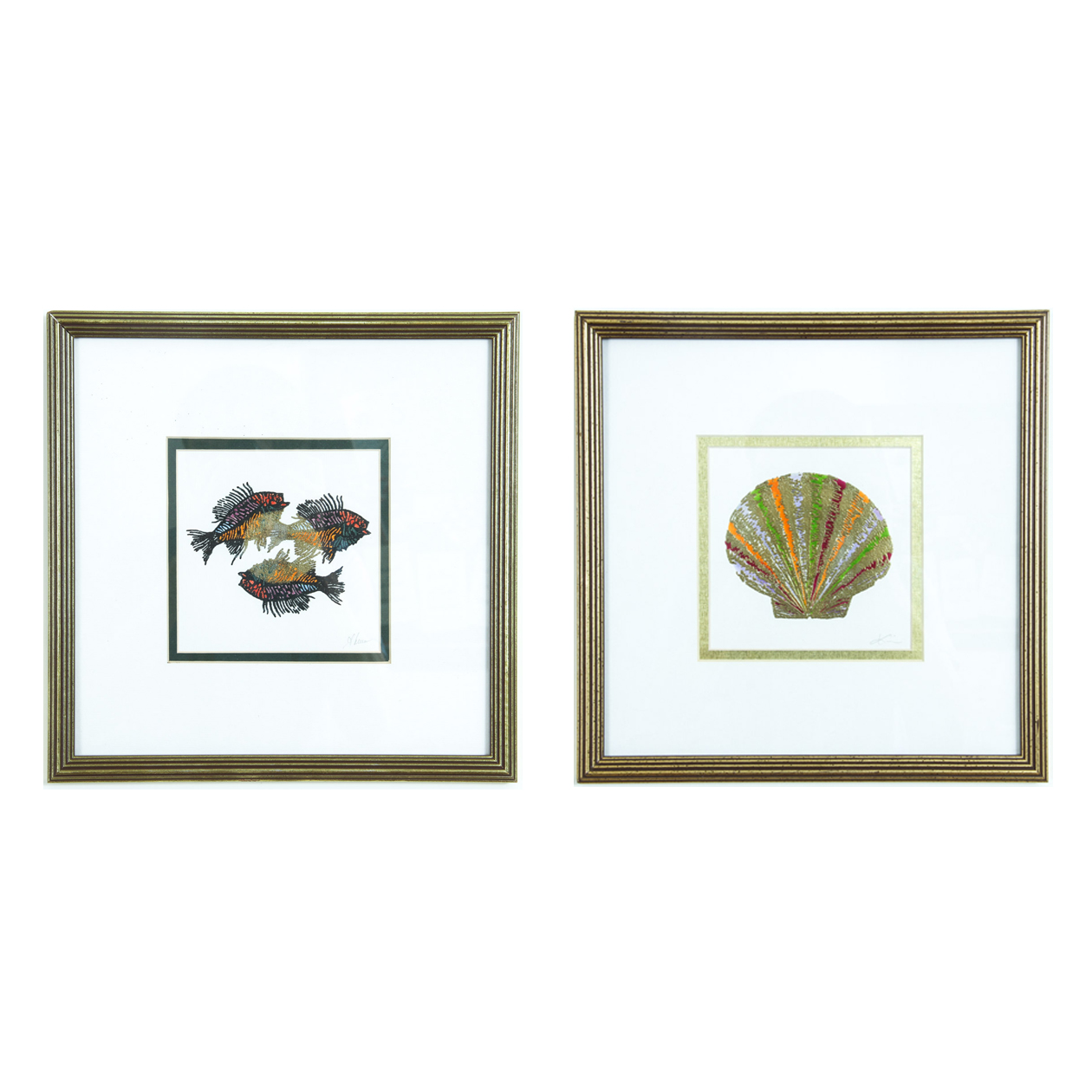 Pair of Prints of a Shell and Fish