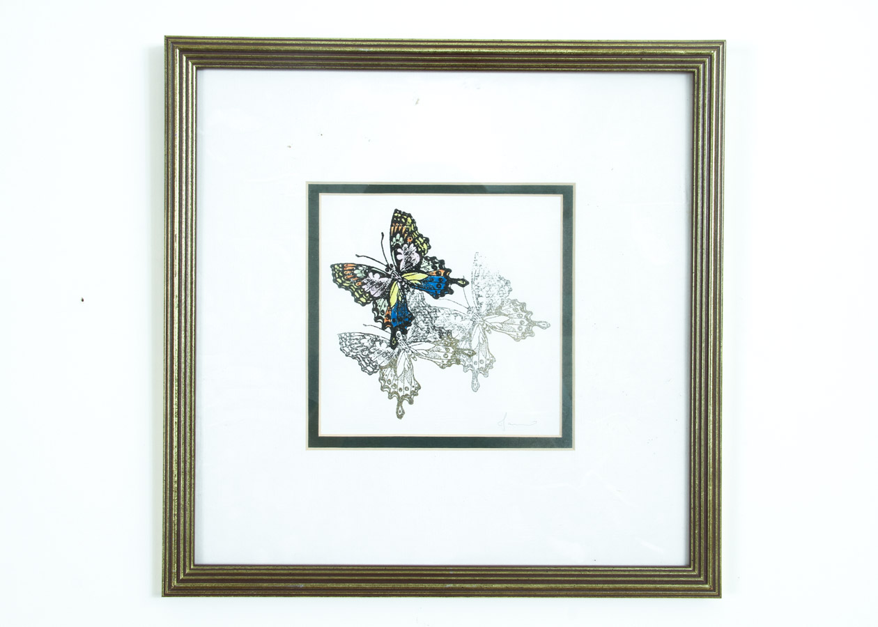 Two Prints of Butterflies and Birds