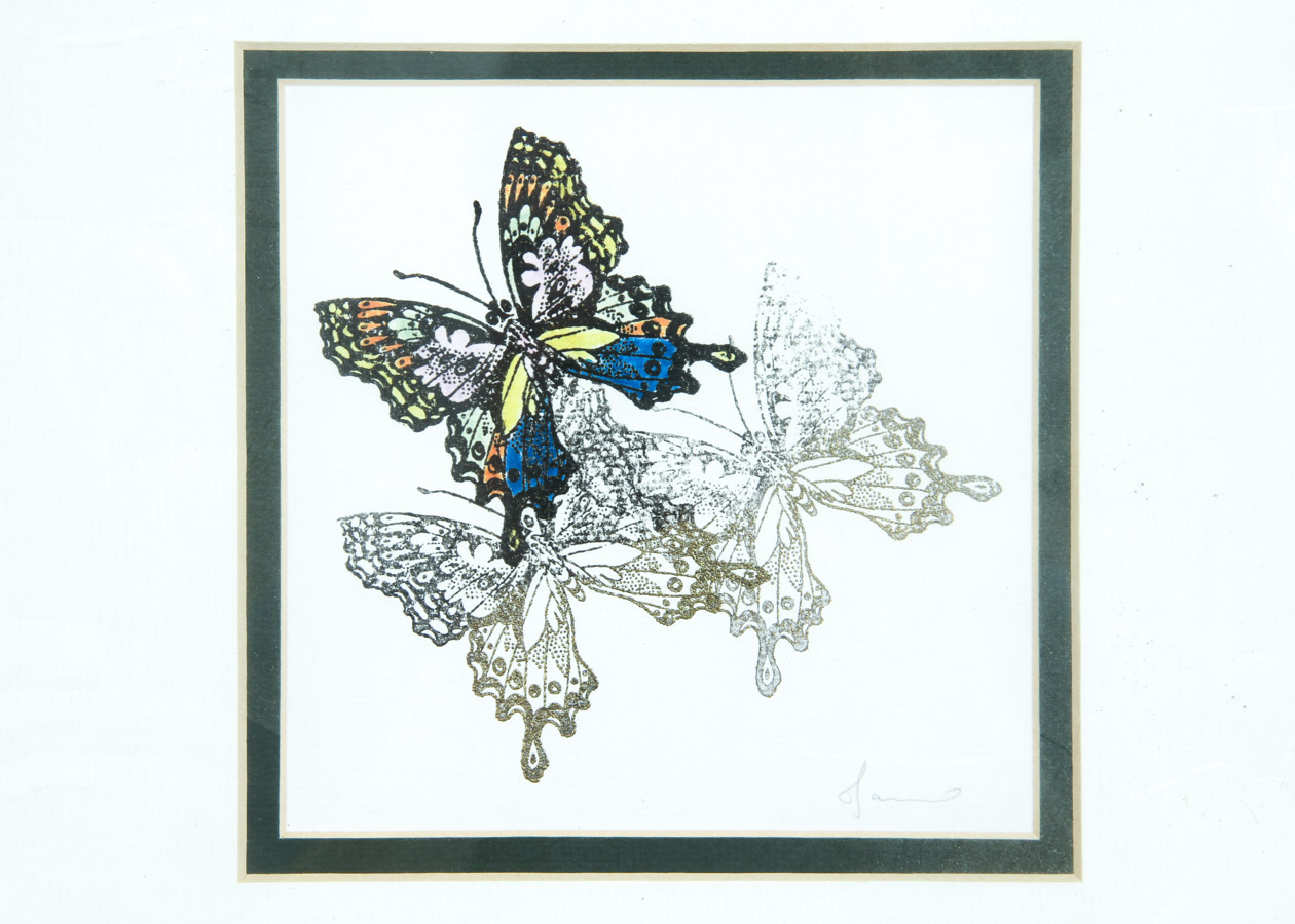 Two Prints of Butterflies and Birds