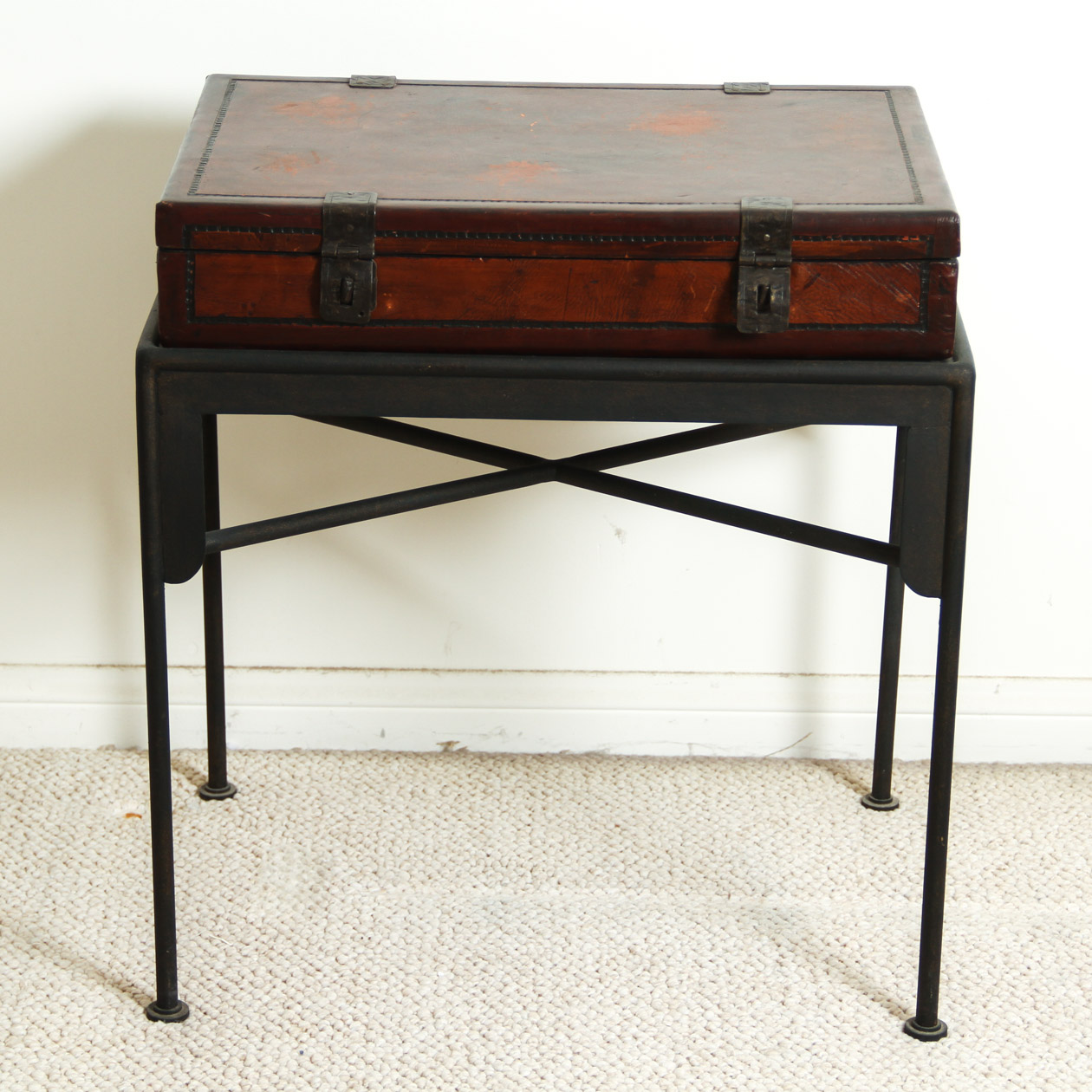 Vintage Suitcase On Metal Stand