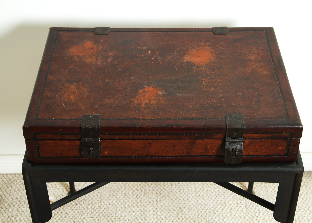 Vintage Suitcase On Metal Stand