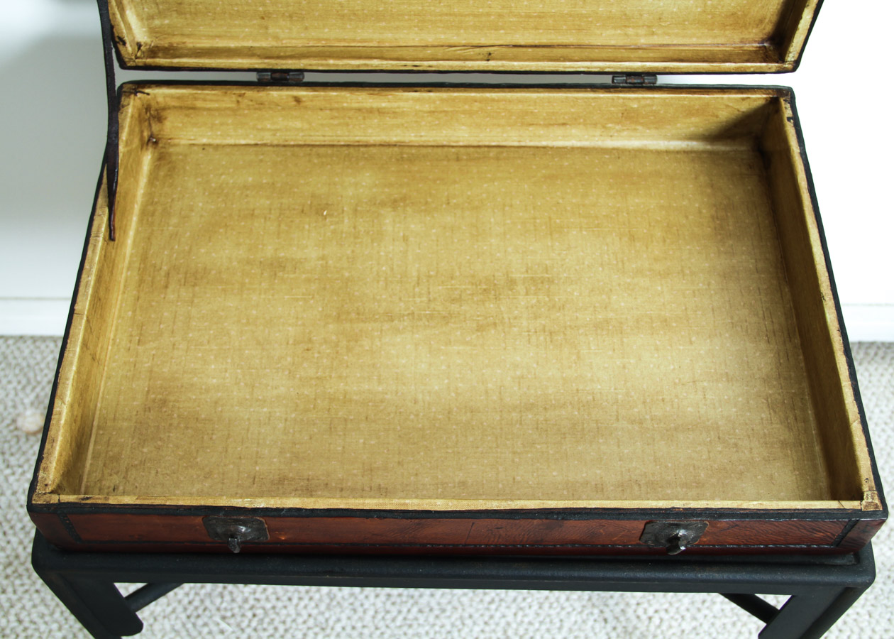 Vintage Suitcase On Metal Stand