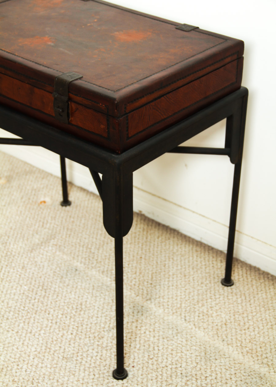 Vintage Suitcase On Metal Stand